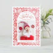 Red Whimsical Hand Drawn Joyful Holiday Photo シーズンカード (スタンド正面)