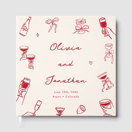 Red Whimsical Hand Drawn Wedding ゲストブック (正面)