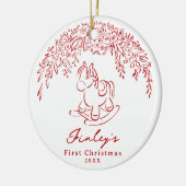 Red Whimsical rocking horse Baby's 1st Christmas セラミックオーナメント (左)
