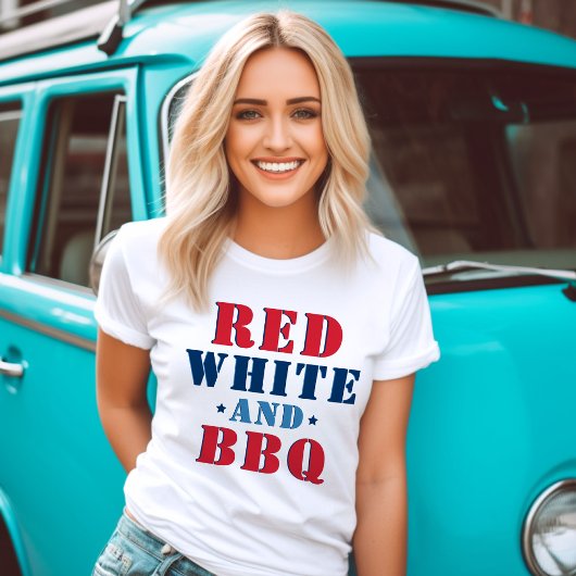 Red WhiteとBBQ おもしろい4th of July Womens トライブレンドTシャツ