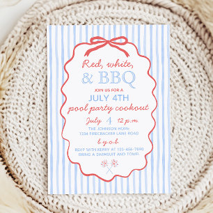 Red WhiteとBBQ 7月4日パーティー 招待状