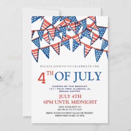Red WhiteとBlue BBQ花火7月4日パーティー 招待状 (正面)