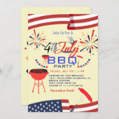 Red WhiteとBlue BBQ花火7月4日パーティー 招待状 (正面/裏面)