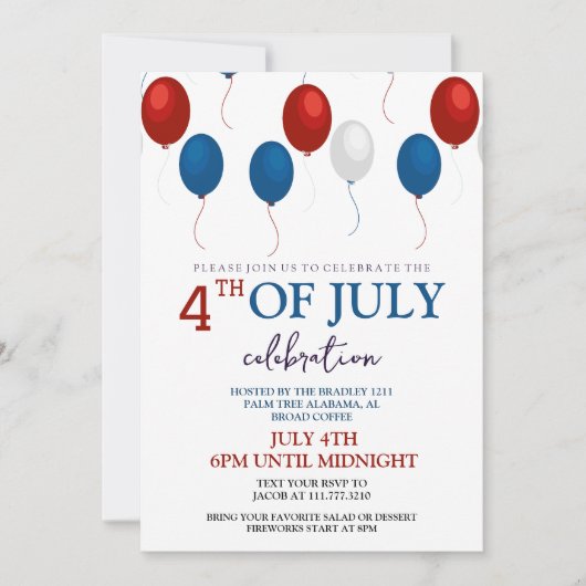 Red WhiteとBlue BBQ花火7月4日パーティー 招待状 (正面)