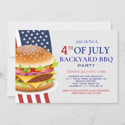 Red WhiteとBlue BBQ花火7月4日パーティー 招待状 (正面)