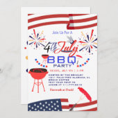 Red WhiteとBlue BBQ花火7月4日パーティー 招待状 (正面/裏面)