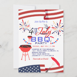 Red WhiteとBlue BBQ花火7月4日パーティー 招待状