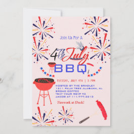 Red WhiteとBlue BBQ花火7月4日パーティー 招待状