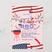 Red WhiteとBlue BBQ花火7月4日パーティー 招待状 (正面/裏面)