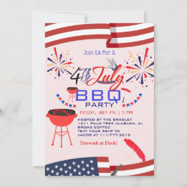 Red WhiteとBlue BBQ花火7月4日パーティー 招待状