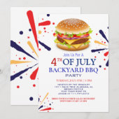 Red WhiteとBlue BBQ花火7月4日パーティー 招待状 (正面/裏面)