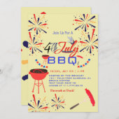 Red WhiteとBlue BBQ花火7月4日パーティー 招待状 (正面/裏面)