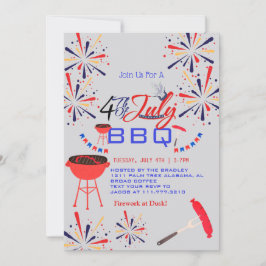 Red WhiteとBlue BBQ花火7月4日パーティー 招待状