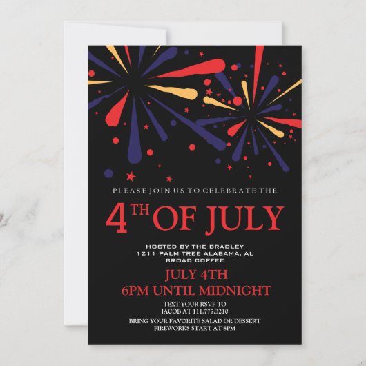 Red WhiteとBlue BBQ花火7月4日パーティー 招待状 (正面)