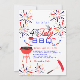 Red WhiteとBlue BBQ花火7月4日パーティー 招待状
