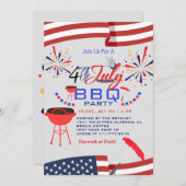 Red WhiteとBlue BBQ花火7月4日パーティー 招待状 (正面/裏面)