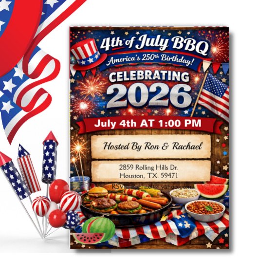 Red White America's 250th 4th Of July BBQ 招待状