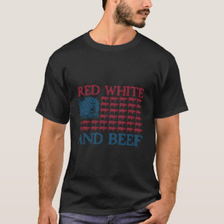 Red White And Beef 4Th Of July Cattle American Fla Tシャツ
