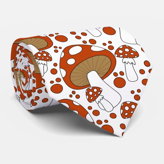 Red, white and black whimsical mushroom doodle ネクタイ (ロール)