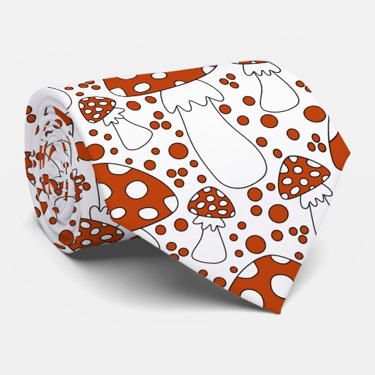Red, white and black whimsical mushroom doodle ネクタイ (ロール)
