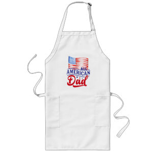 Red white and blue floral All American Dad ロングエプロン