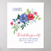 Red White and Blue Floral Favor Table Sign ポスター (正面)