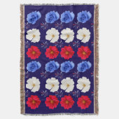Red, White, and Blue Flower Throw Blanket スローブランケット (正面縦)
