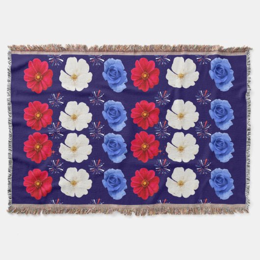 Red, White, and Blue Flower Throw Blanket スローブランケット (正面)