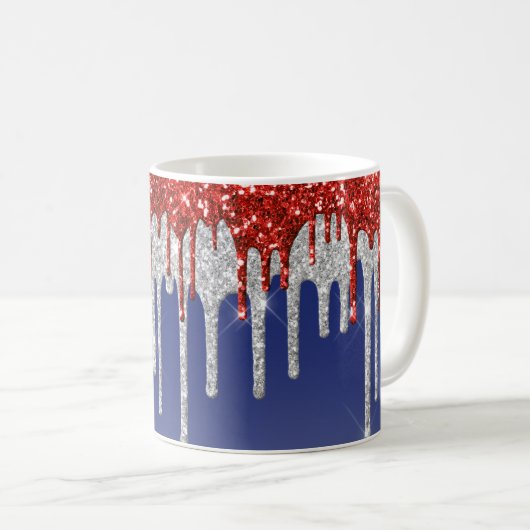 Red White and Blue Patriotic Glitter Splash コーヒーマグカップ (正面右)