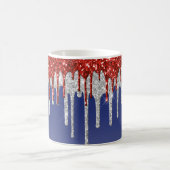 Red White and Blue Patriotic Glitter Splash コーヒーマグカップ (中央)