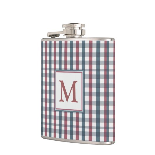 Red, White and Blue Plaid Monogram フラスク (左)
