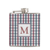 Red, White and Blue Plaid Monogram フラスク (正面)