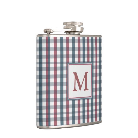 Red, White and Blue Plaid Monogram フラスク (右)
