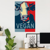 Red White and Blue Pop Art Cow Poster - Vegan  ポスター (ホームオフィス)