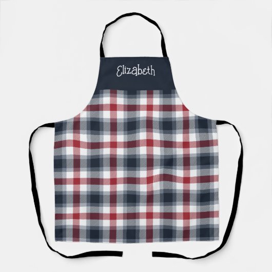 Red White and Blue Tartan Name エプロン (正面)