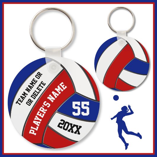 Red White and Blue Volleyball Keychains, Your Text キーホルダー