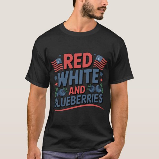 Red White And Blueberries American Flag July  Tシャツ (正面)