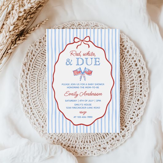 Red, White and Due 4th July Baby Shower 招待状