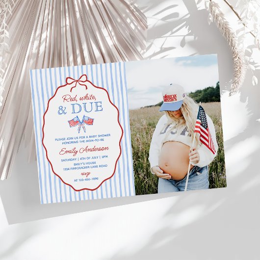 Red, White and Due 4th July Baby Shower Photo 招待状