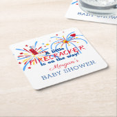 Red White and Due 4th of July ベビーシャワー スクエアペーパーコースター (アングル)