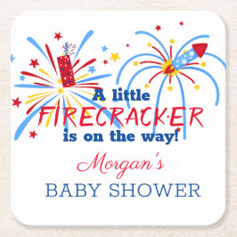 Red White and Due 4th of July ベビーシャワー スクエアペーパーコースター