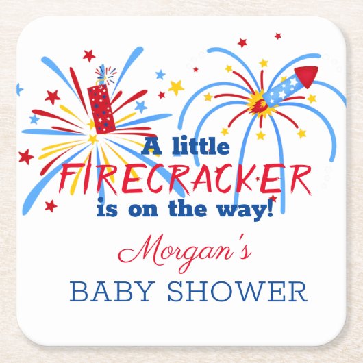Red White and Due 4th of July ベビーシャワー スクエアペーパーコースター (正面)