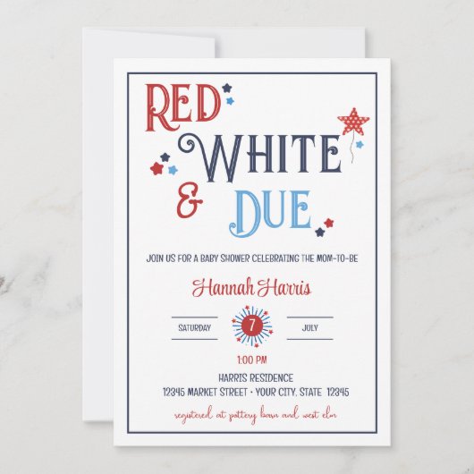 Red White and Due Baby Shower Invitation 招待状 (正面)