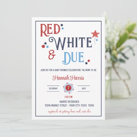 Red White and Due Baby Shower Invitation 招待状 (スタンド正面)
