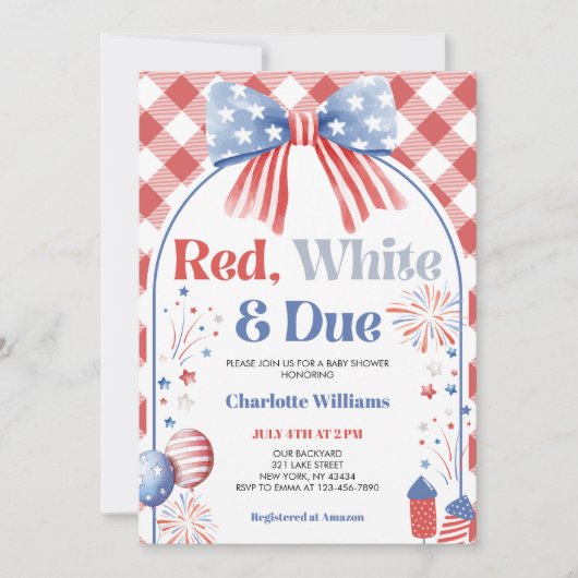 Red White and Due Baby Shower Invitation 招待状 (正面)