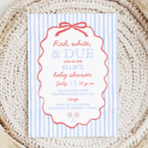 Red White and Due Baby Shower Invitation