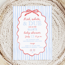 Red White and Due Baby Shower Invitation 招待状