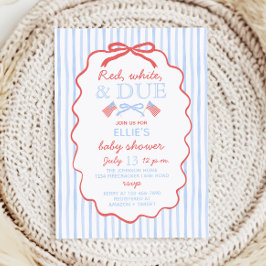 Red White and Due Baby Shower Invitation 招待状