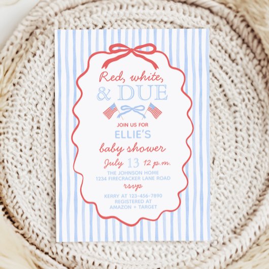 Red White and Due Baby Shower Invitation 招待状