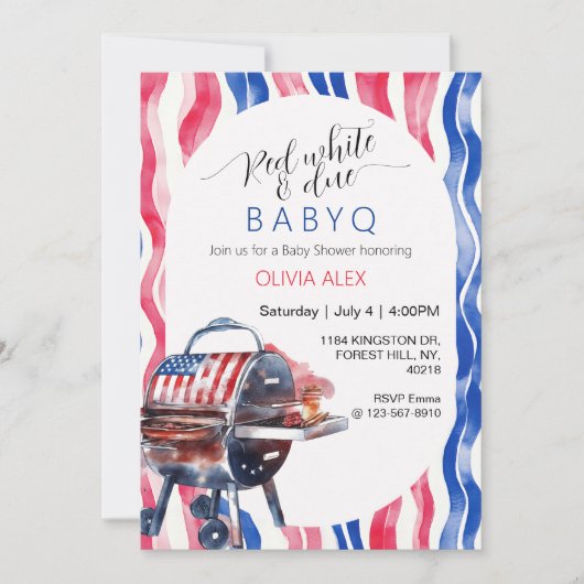 Red white and due babyq 4th july baby shower 招待状 (正面)